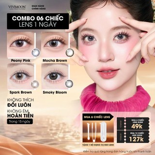 [COMBO 6 CHIẾC] Lens cận 1 ngày VIVIMOON, kính áp tròng khóa ẩm màu Peony Pink, Mocha Brown, Spark Brown, Smoky Bloom