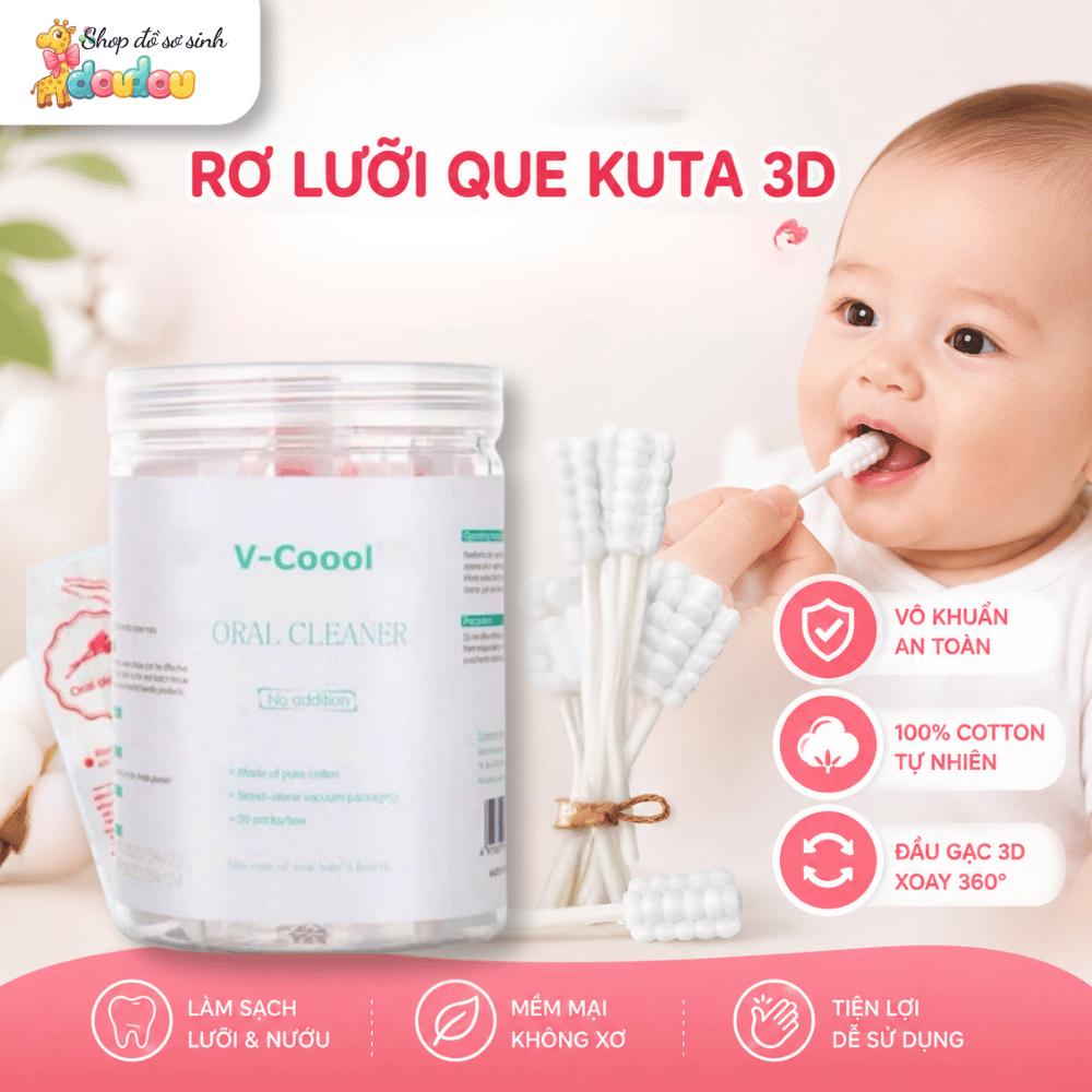 Rơ Lưỡi Que Kuta, Vcoool Chính Hãng Vệ Sinh Miệng Cho Bé DouDou (30 Que) A32