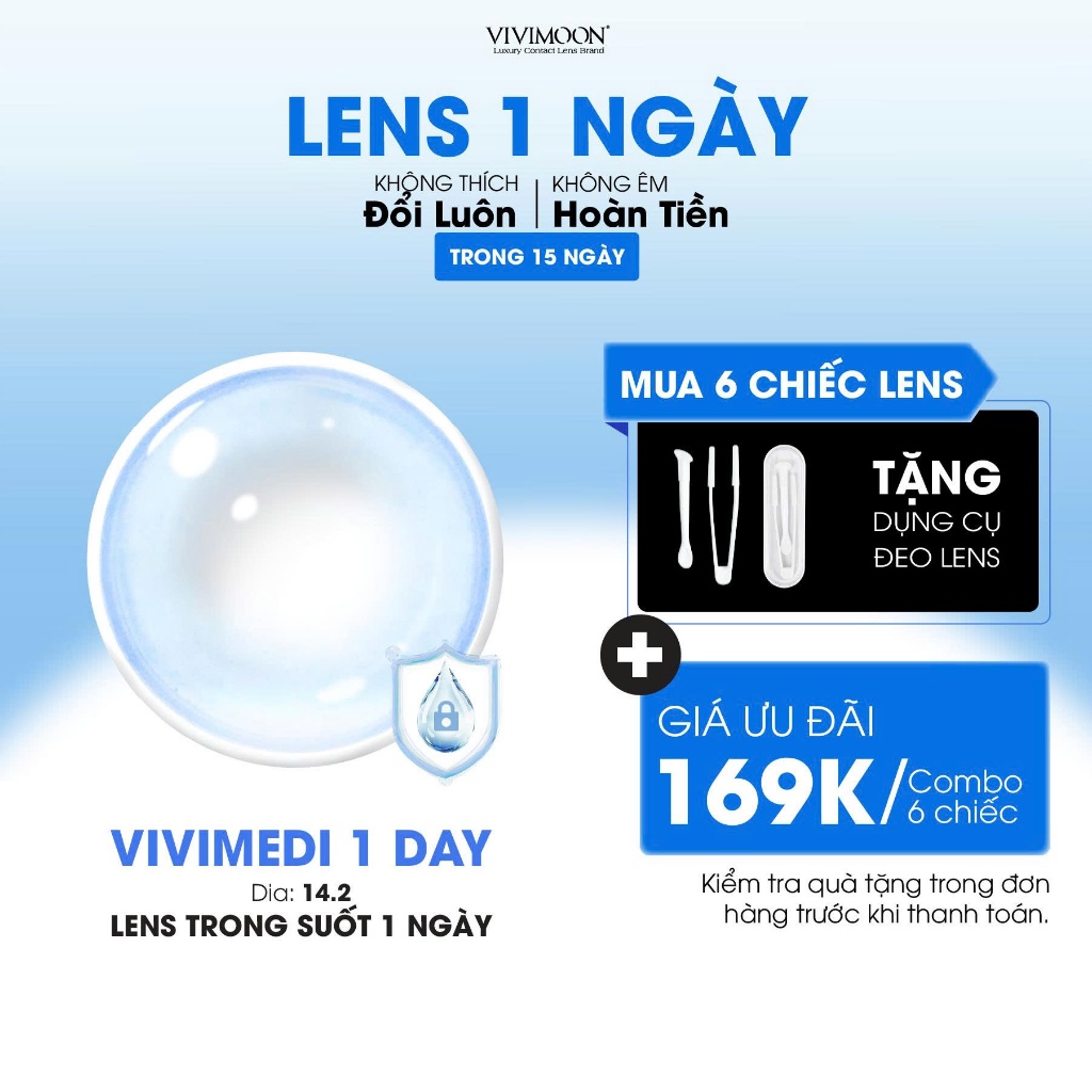 Lens 1 ngày cận trong suốt kính áp tròng VIVIMOON Vivimedi 1 Day (Giá 01 chiếc, 01 bên mắt,  x2 để đặt 1 đôi)