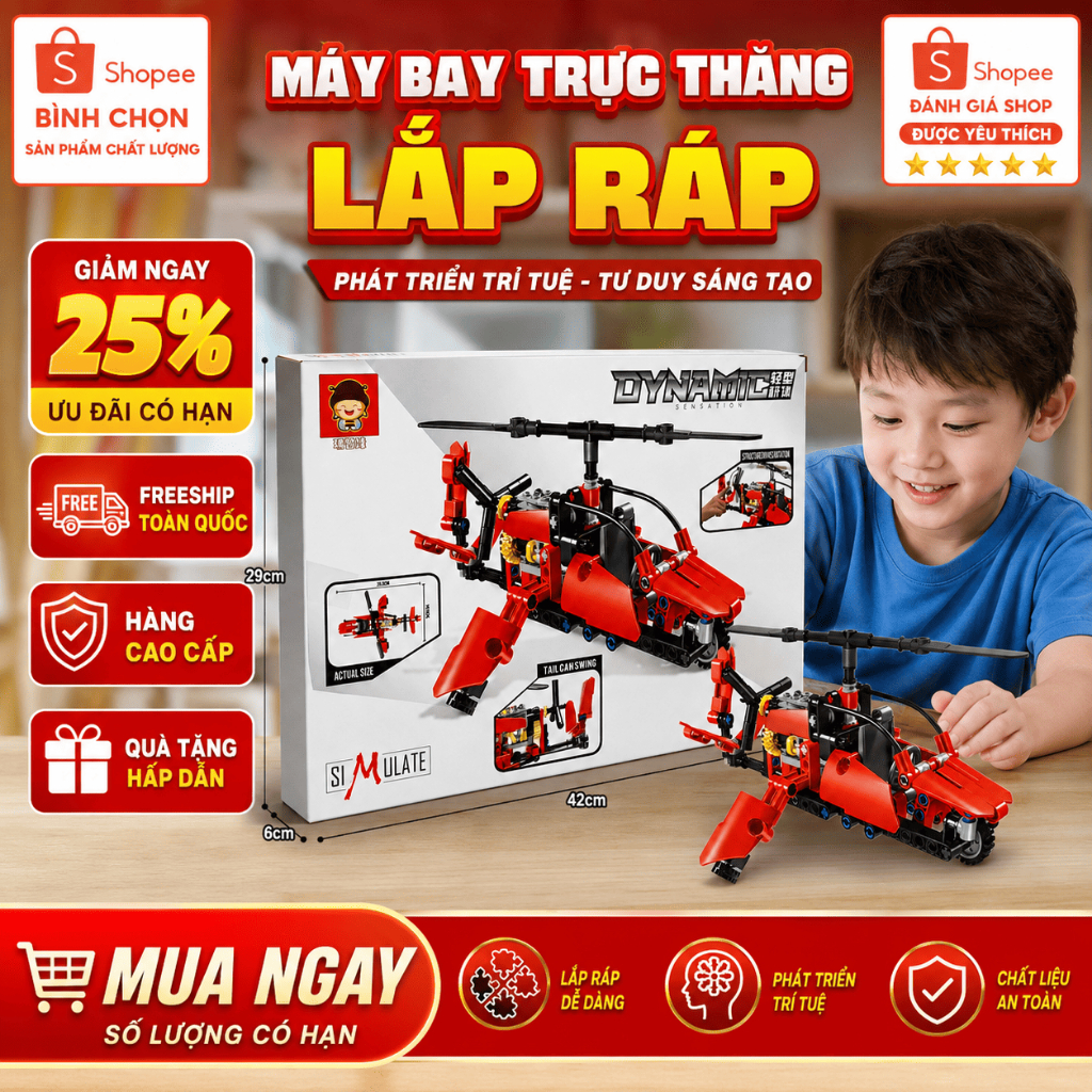 Bộ Lắp Ráp Trực Thăng Cơ Khí Đồ Chơi STEM Giáo Dục Cho Bé Đồ Chơi Trẻ Em