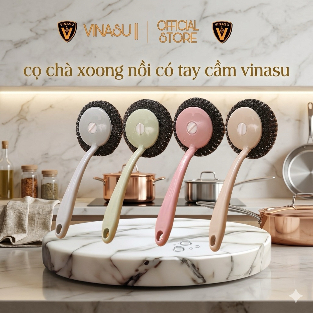 Combo 3 cây Cọ chà xoong cán dài, cây chà nồi búi nhôm