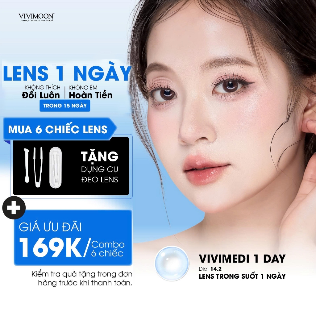 Kính áp tròng VIVIMOON LENS trong suốt cận 1 ngày khóa ẩm Vivimedi 1 Day (Giá 01 bên mắt, Giá 01 chiếc)