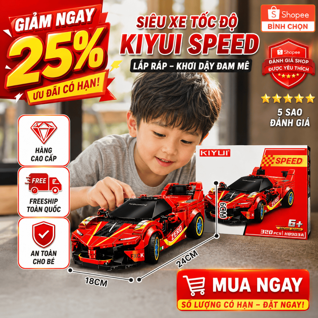 Đồ Chơi Xe Lắp Ráp 320 Mảnh KIYLI, Mô Hình Xe Đua Thể Thao Cho Bé 6+, Đồ Chơi STEM