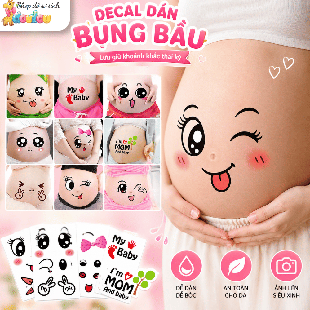 Decal Miếng Dán Bụng Bầu Dễ Thương Chụp Ảnh Lưu Lại Kỷ Niệm Thai Kỳ Sticker Cute DouDou A44