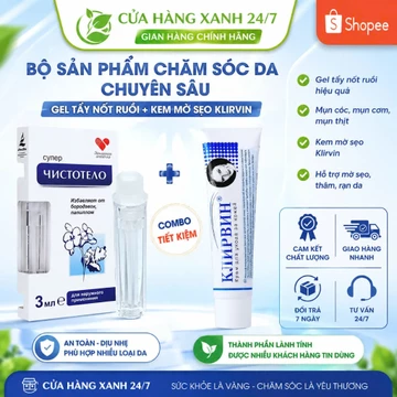 COMBO Kem sẹo Klirvin Nga, Tẩy nốt ruồi Nga, Kem mờ sẹo thâm, mờ sẹo lồi lõm,rạn da