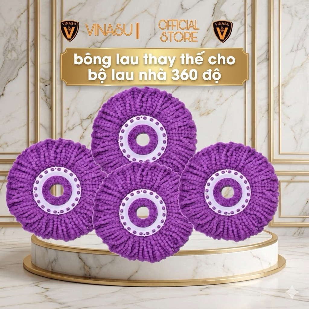 Bông lau nhà thay thế-bông lau 360 độ mâm tròn siêu thấm hút sử dụng cho cây lau nhà tự vắt 360 độ vinasu