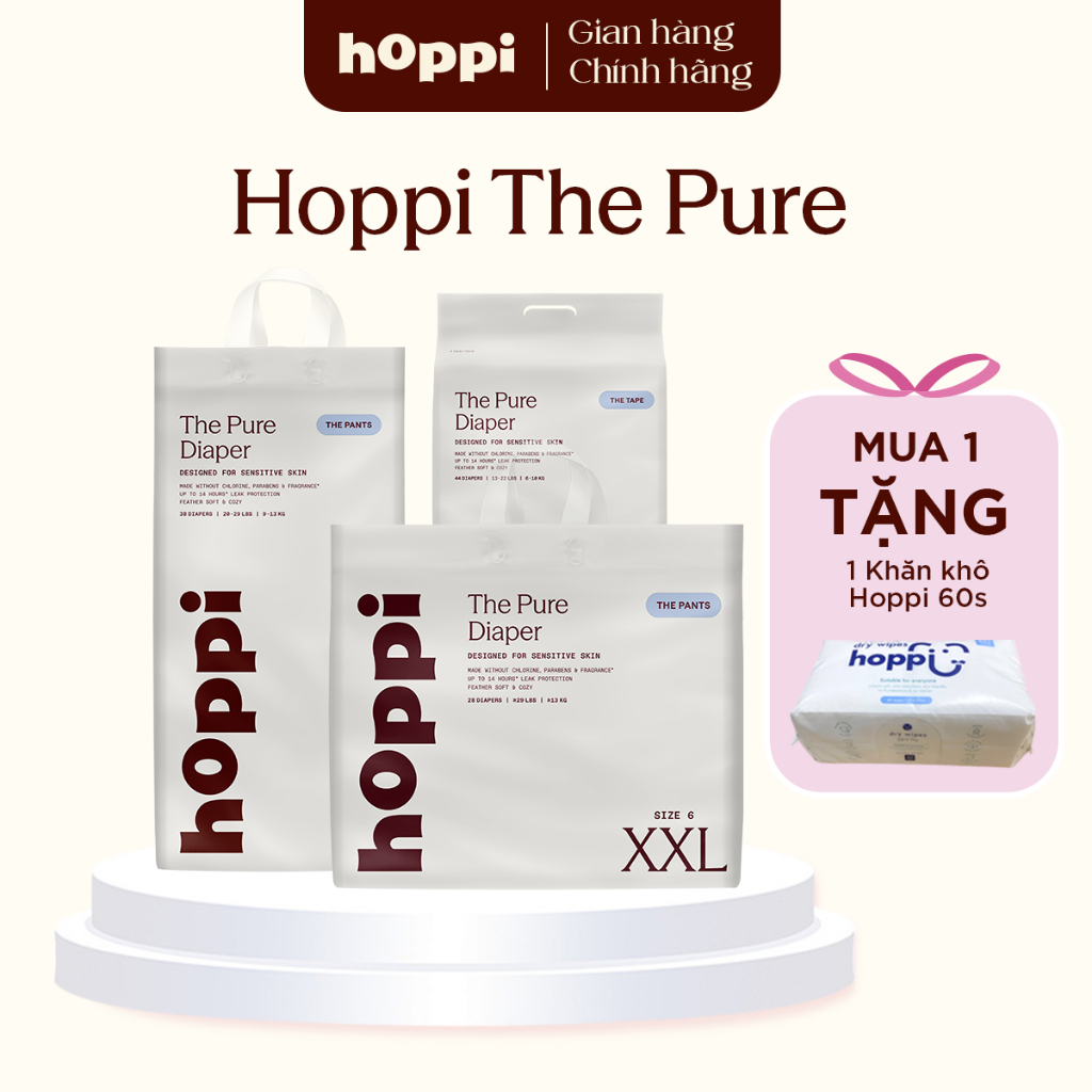 [DEAL ĐẶC BIỆT] Tã/Bỉm Hoppi The Pure - Công nghệ siêu thấm hút ( Đủ các size cho bé)
