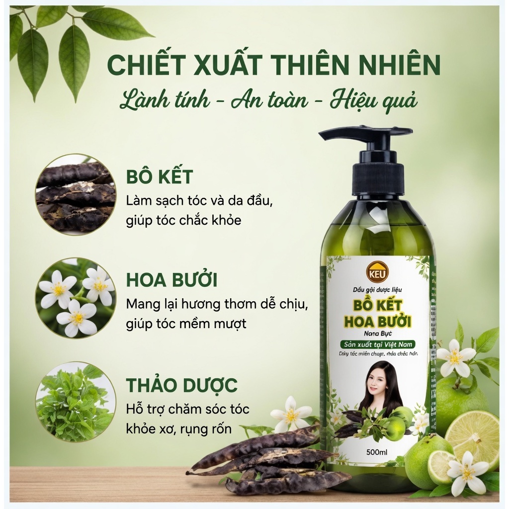 Dầu Gội Thảo Dược Bồ Kết Hoa Bưởi Nano Bạc NCT3 300ml Cho Tóc Mềm Mượt