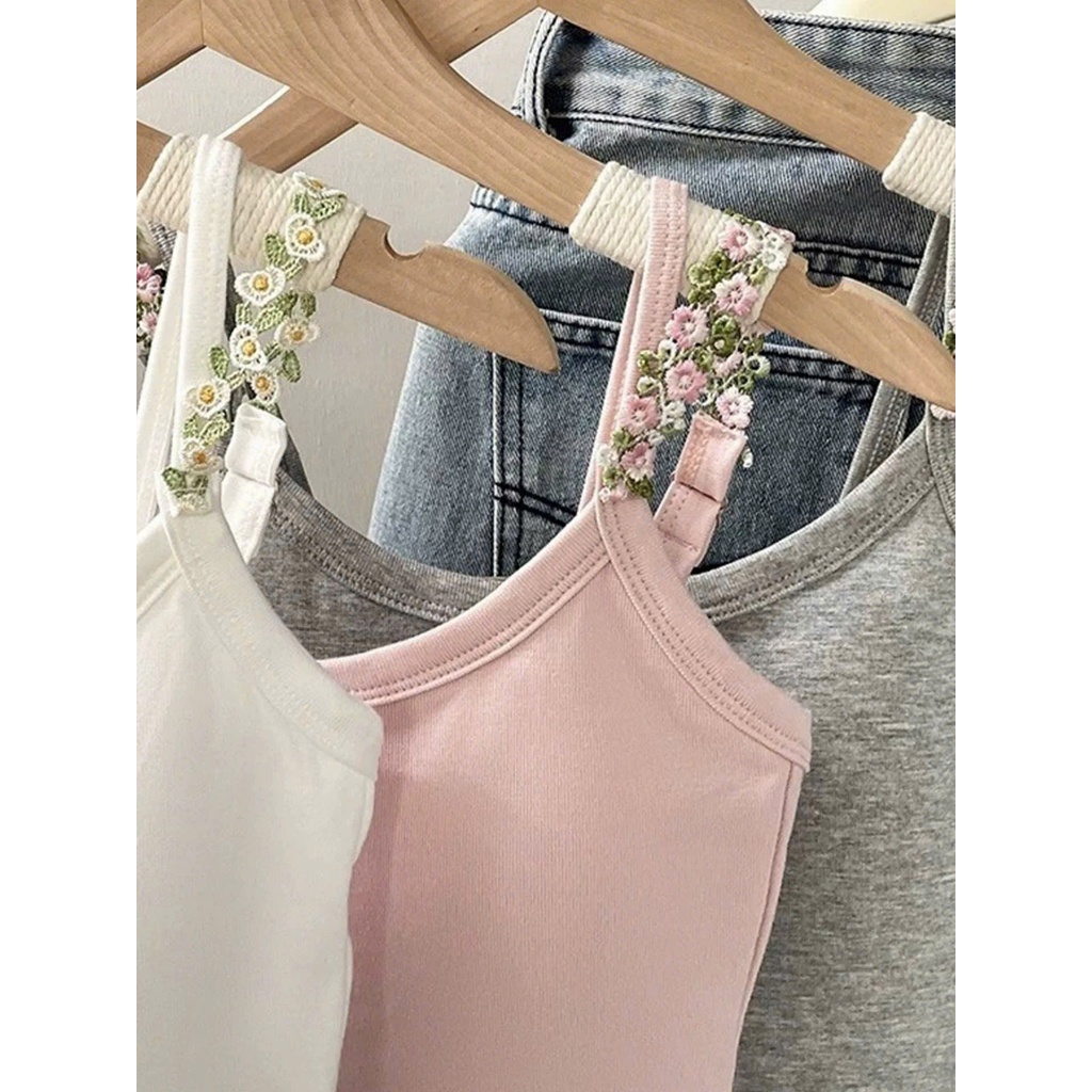 Áo Hai Dây Nữ Có Mút Ngực Dây Hoa Thêu Nổi Ôm Dáng Co Giãn Mềm Mịn Phong Cách Hàn Quốc Dandallovely Hottrend