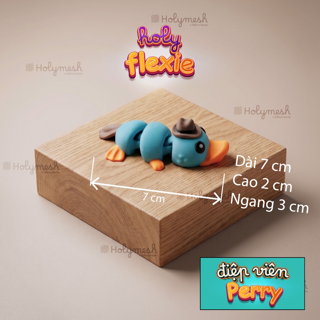 Móc khóa khớp nối Thú mỏ vịt điệp viên Perry the Platypus Flexi - đồ chơi in 3d nhiều màu - Holymesh