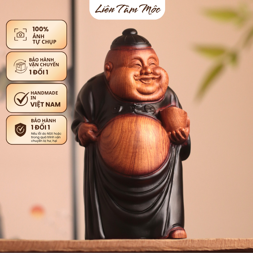 Tượng Ông Thương Gia Tay Cầm Thỏi Vàng, Gỗ Hương 20cm/30cm, Quà Tặng Đối Tác, Trang Trí Bàn Làm Việc Phong Thủy, Tài Lộc