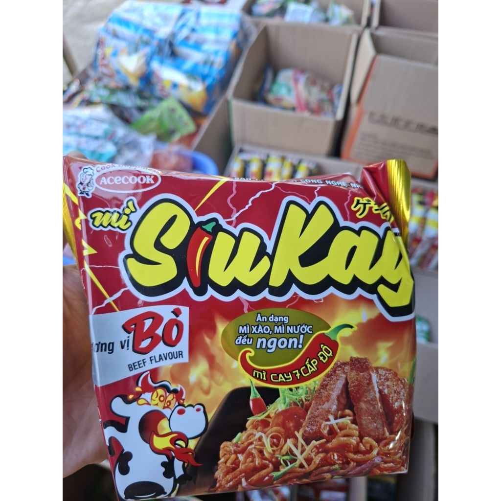 Thùng 24 gói mì SiuKay ACECOOK bò, hải sản , phô mai sợi zaizai ngon hương thơm đậm đà