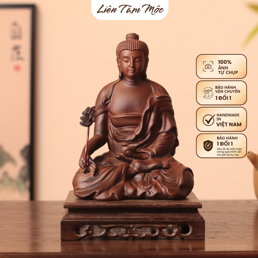 Tượng Dược Sư Lưu Ly Quang Vương Phật Mật Tông, Gỗ Hương cao 15/25cm, Cầu Sức Khỏe, Thờ Cúng, Trang Trí Bàn Làm Việc