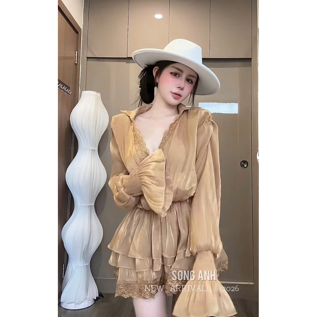 New  Chiếc váy tơ mix ren siêu xinh  Màu nâu tây chảnh xỉu nè Sm 📌