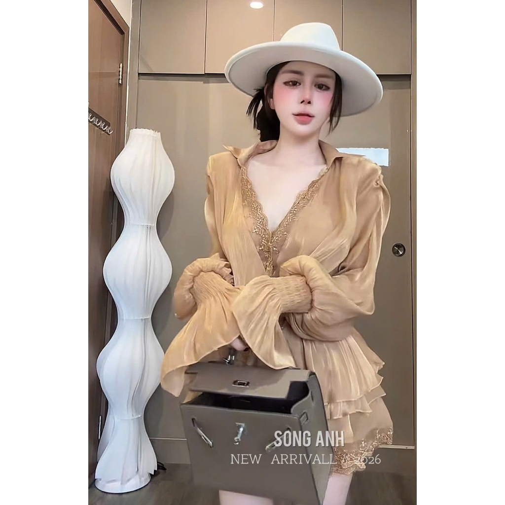 New  Chiếc váy tơ mix ren siêu xinh  Màu nâu tây chảnh xỉu nè Sm 📌
