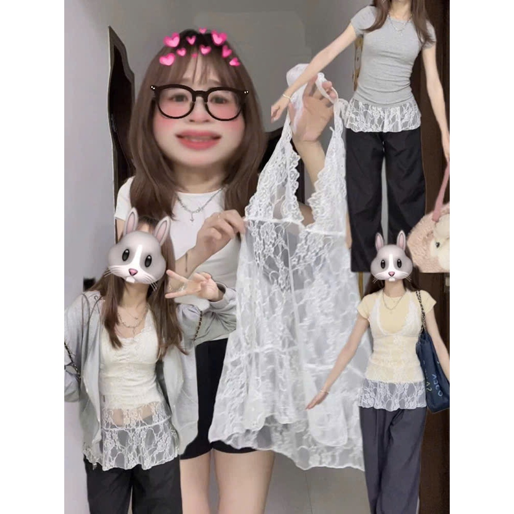Áo Ren Yếm Nữ Hoa Nổi Dáng Dài Phối Layer Phong Cách Hàn Quốc Cá Tính Vintage Tiểu Thư HotTrend  Thanh Lịch Dandallovely
