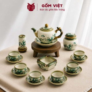 Bộ ấm chén vẽ tay dáng gốc cây nhiều họa tiết, dung tích 400ml, 620ml - Gốm sứ Bát Tràng - Gốm Việt