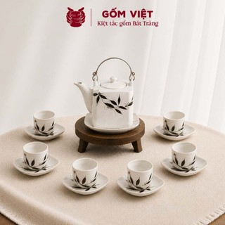 Bộ ấm chén vẽ tay dáng vuông nhiều họa tiết, dung tích 340 - 450ml - Gốm sứ Bát Tràng - Gốm Việt