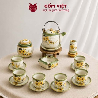 Bộ ấm chén vẽ tay dáng vại to nhiều họa tiết, dung tích 500ml, 600ml - Gốm sứ Bát Tràng - Gốm Việt