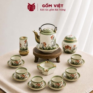 Bộ ấm tích uống chè vẽ tay nhiều họa tiết, dung tích 0.75L, 1L, 1,5L - Gốm sứ Bát Tràng - Gốm Việt