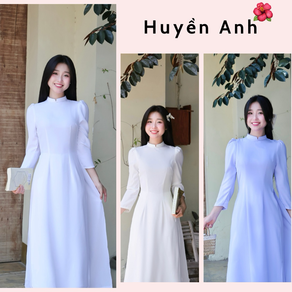 [Vai Bồng] Áo dài trắng học sinh, VAI BỒNG, cổ chữ V cao 2cm, tay lỡ, tà chữ A chất liệu lụa Mỹ cao cấp, đồng phục cấp 3