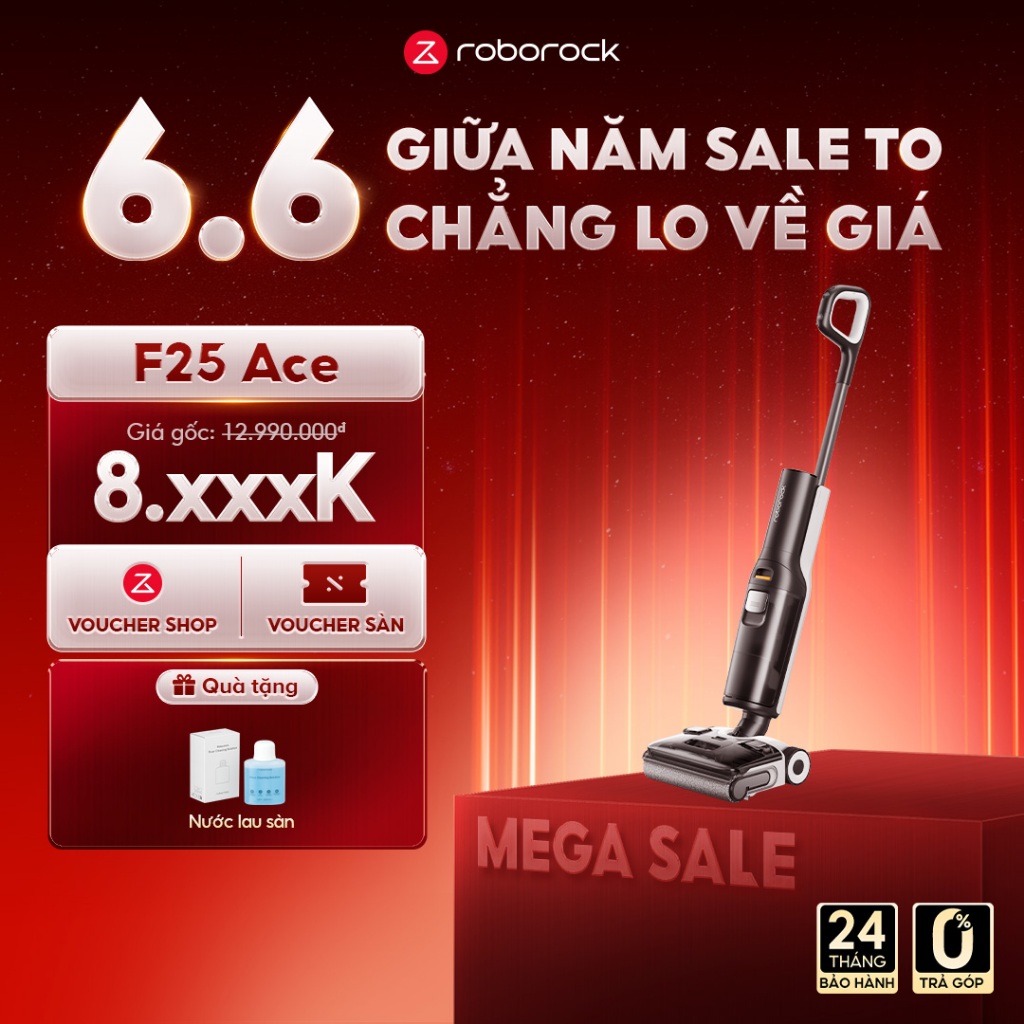 Roborock F25 ACE máy hút bụi lau nhà cầm tay không dây | Giặt sấy tự động con lăn | Lực hút 20.000Pa | Bảo hà