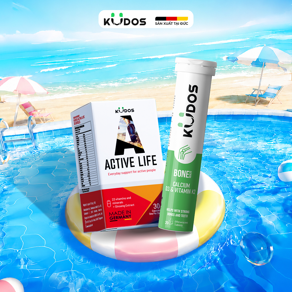 Combo TPBVSK Viên uống KUDOS ACTIVE LIFE 30v + Viên sủi KUDOS BONE 20v, bổ sung vitamin tổng hợp và Canxi, D3, K2