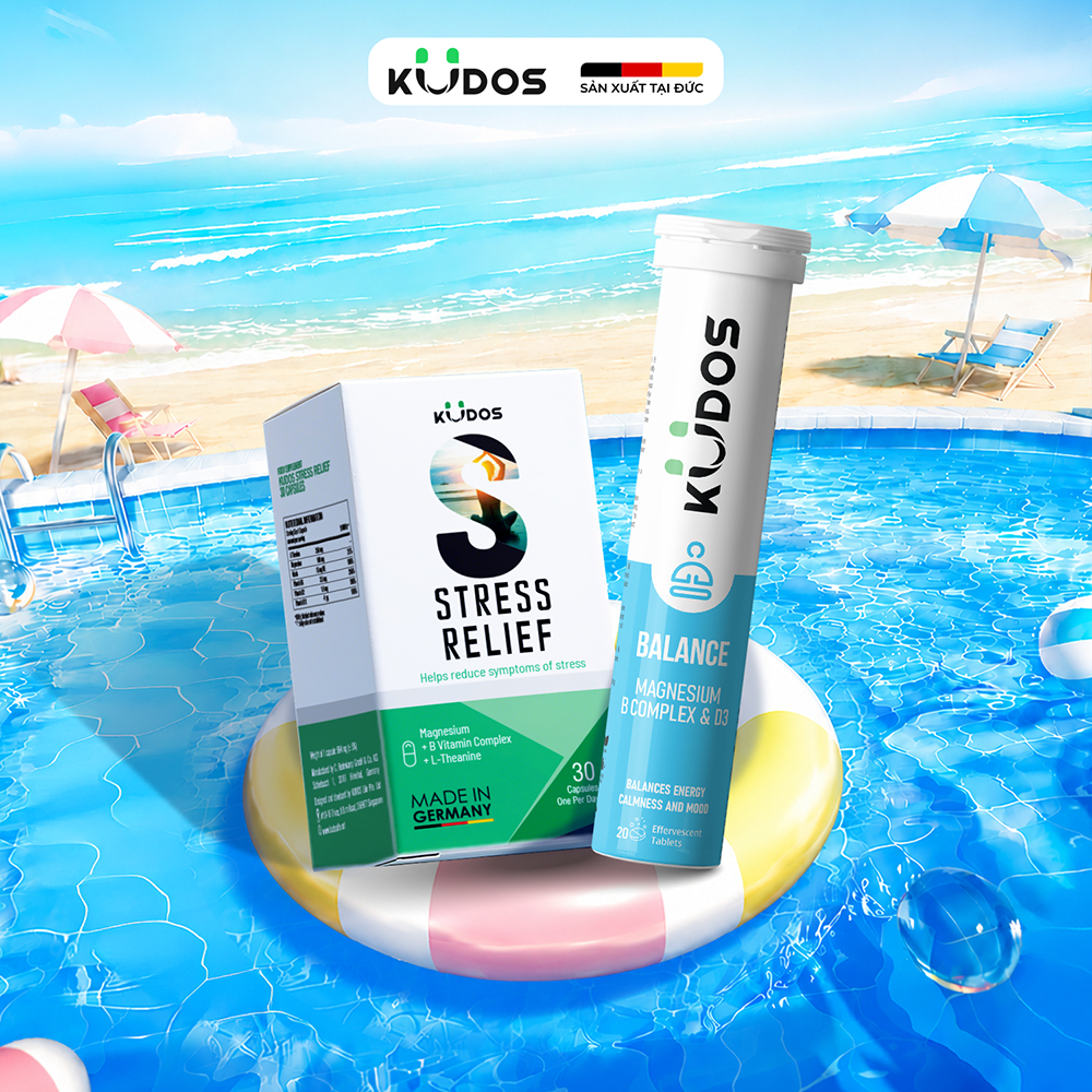 Combo TPBVSK Viên uống KUDOS STRESS RELIEF hỗ trợ giảm căng thẳng + Viên sủi KUDOS BALANCE bổ sung vitamin B & Magie