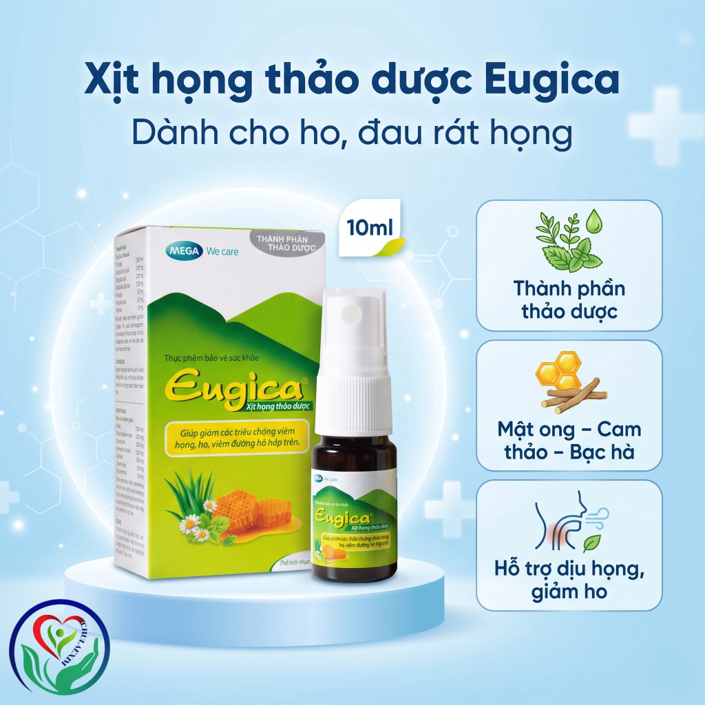 Xịt họng Eugica 10ml thảo dược hỗ trợ giảm ho khan, ho gió, dịu rát họng