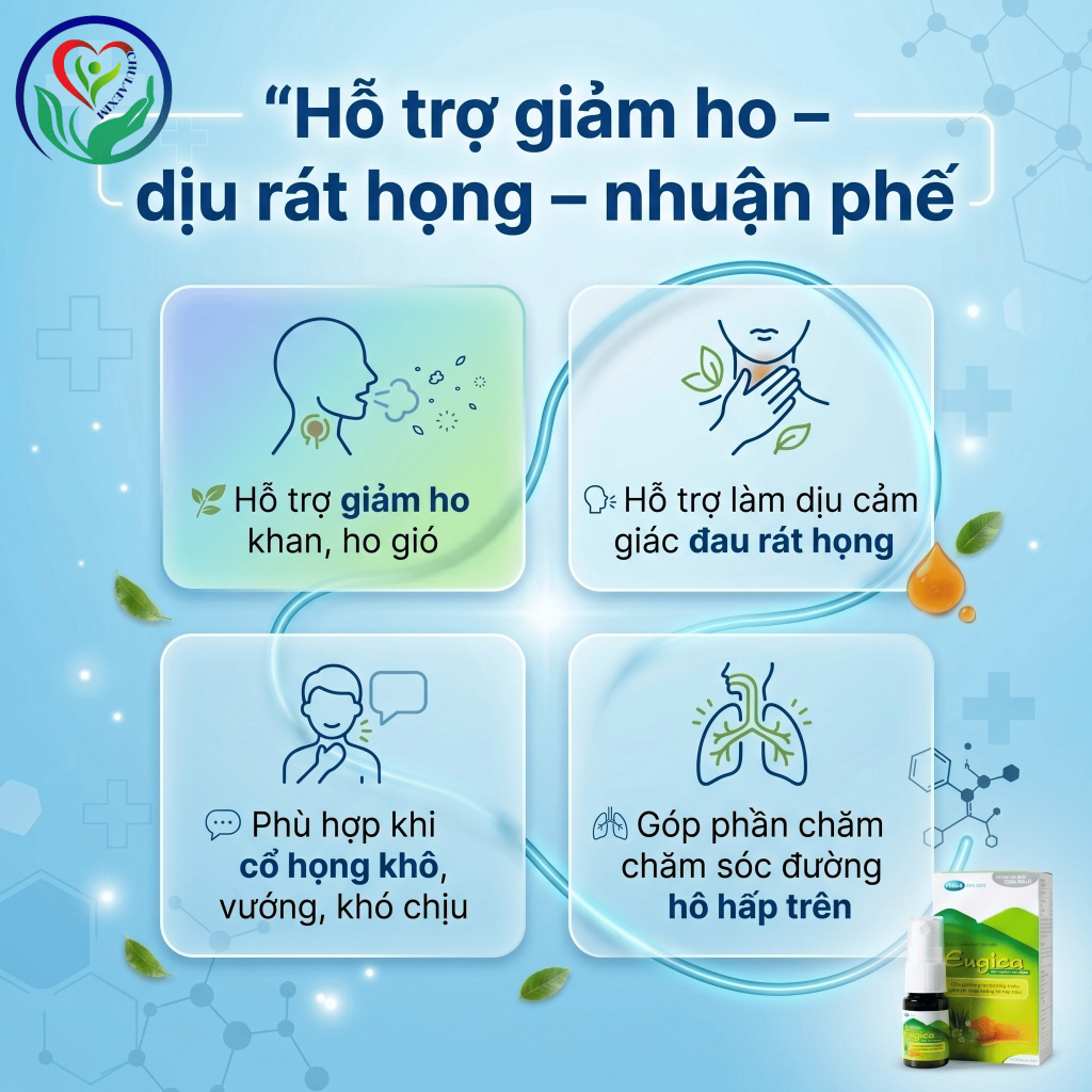 Xịt họng Eugica 10ml thảo dược hỗ trợ giảm ho khan, ho gió, dịu rát họng