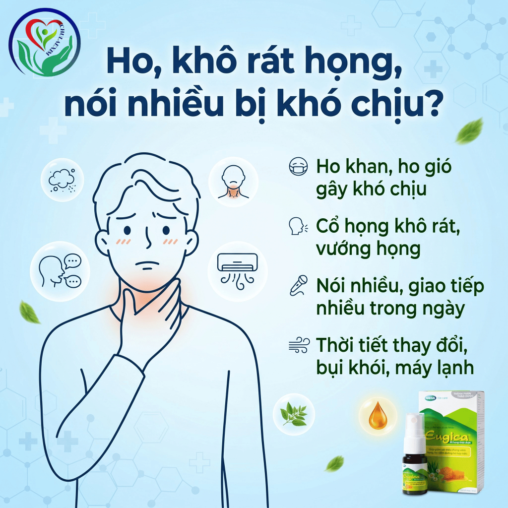 Xịt họng Eugica 10ml thảo dược hỗ trợ giảm ho khan, ho gió, dịu rát họng