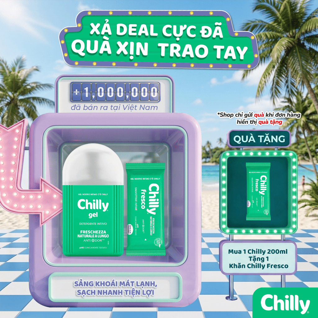 [SẠCH MÁT TIỆN LỢI] Dung dịch vệ sinh Chilly Gel 200ml+Khăn lau vệ sinh sảng khoái mát lạnh, sạch nhanh tiện lợi