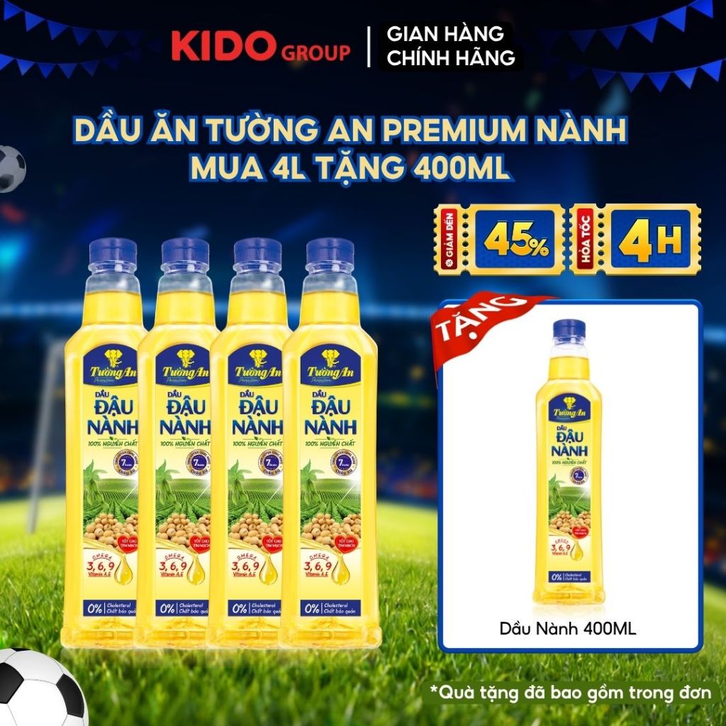 [TẶNG 1 CHAI 400ML] Combo 4 chai Dầu Đậu Nành 1L Tường An Premium