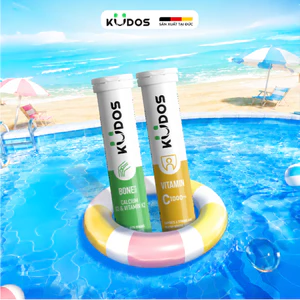 Combo 2 TPBVSK Viên sủi KUDOS BONE bổ sung canxi, D3 và K2 + Viên sủi KUDOS VITAMIN C 1000MG (20 viên/tuýp)