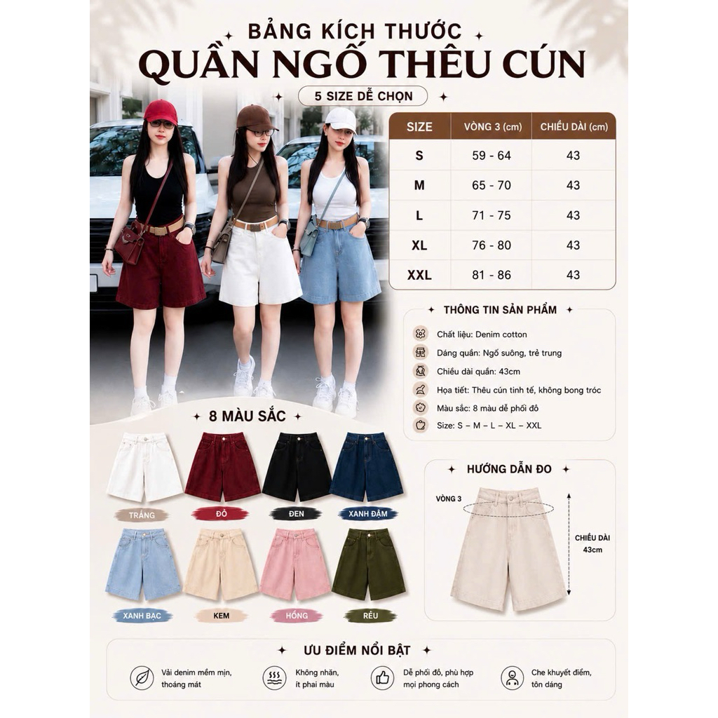 (S-2XL)  HHCHOU - Quần Jeans Ngố Full màu chất jeans  mềm