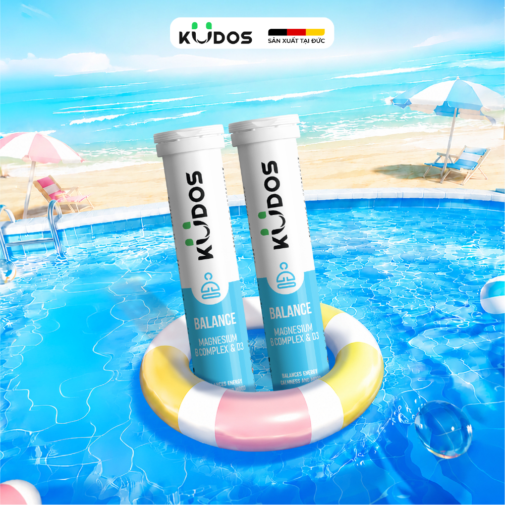 Combo 2 Tuýp TPBVSK Viên sủi KUDOS BALANCE bổ sung Magie và vitamin B1, B2, B6, B12, D3 (20 viên/tuýp)