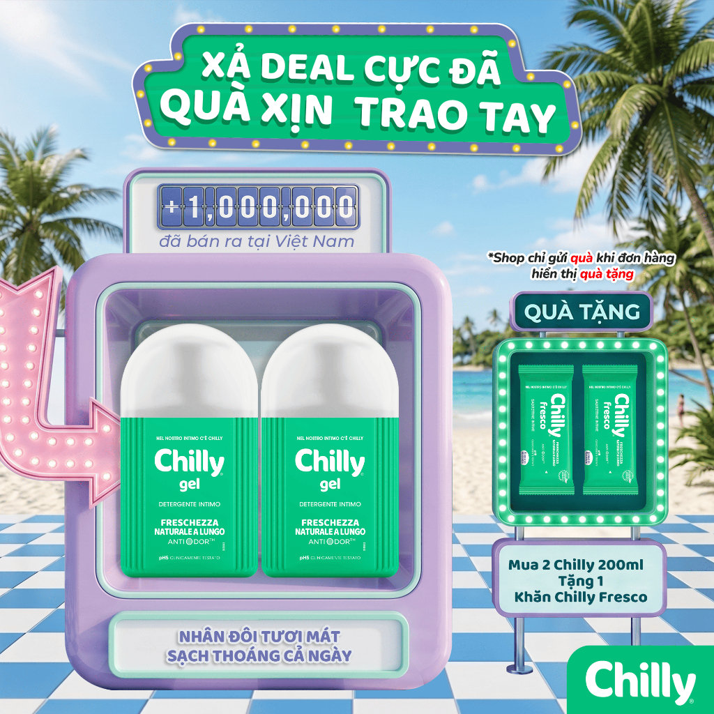(LÀN GIÓ MÁT LẠNH) Combo 2 Dung dịch vệ sinh Chilly Gel 200ml nhân đôi tươi mát, sạch thoáng cả ngày