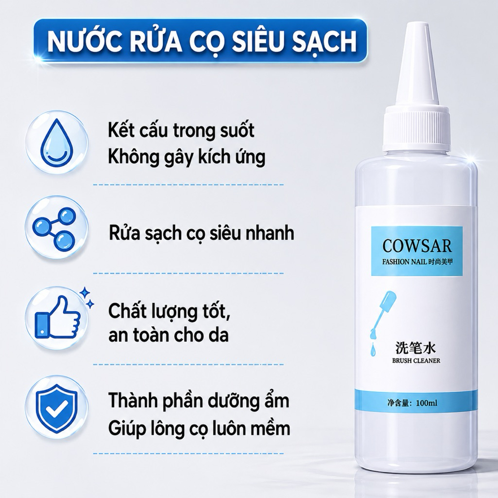 Nước rửa cọ COWSAR (100ml) cao cấp chính hãng , dầu rửa phục hồi cọ chuyên dụng .