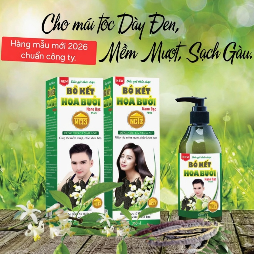 Dầu Gội Thảo Dược Bồ Kết Hoa Bưởi Nano Bạc NCT3 300ml Cho Tóc Mềm Mượt