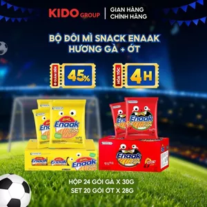 Bộ đôi: 24 gói Mì Snack Enaak Hương Gà 30g + 20 gói Mì Snack Enaak Hương Ớt 28g