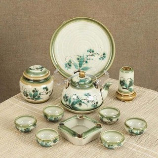 Bộ ấm chén vẽ tay kèm khay dung tích 360ml dáng giỏ cua nhiều họa tiết - Gốm sứ Bát Tràng - Gốm Việt