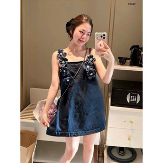 Váy bò mềm hai dây đính hoa dáng váy babydoll dễ thương