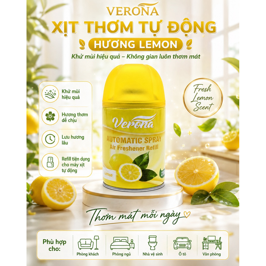 Lõi Thay Thế Máy Xịt Thơm Phòng Tự Động VERONA Mùi Hương Tinh Dầu