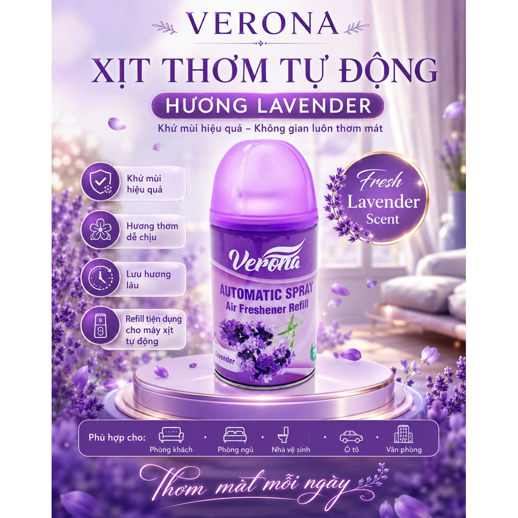 Lõi Thay Thế Máy Xịt Thơm Phòng Tự Động VERONA Mùi Hương Tinh Dầu