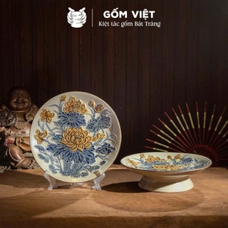 Mâm bồng men rạn đắp nổi Long Phụng, Hoa Sen Bát Tràng đường kính 20 - 37cm - Đồ thờ cúng phong thủy - Gốm Việt Pottery