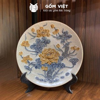 Mâm bồng men rạn đắp nổi Long Phụng, Hoa Sen Bát Tràng đường kính 20 - 37cm - Đồ thờ cúng phong thủy - Gốm Việt Pottery