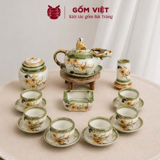 Bộ ấm chén vẽ tay dáng trâu nhiều họa tiết, dung tích 350 - 500ml - Gốm sứ Bát Tràng - Gốm Việt
