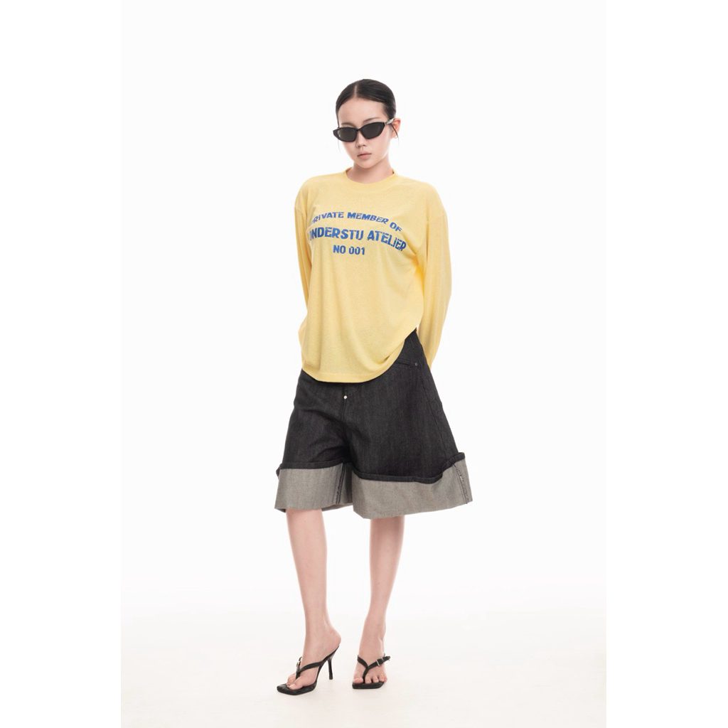 QUẦN SHORT RAW DENIM LỬNG NAM NỮ ỐNG SIÊU TO GẤP LINE WONDERSTU - UNISEX