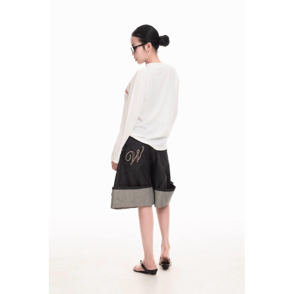 QUẦN SHORT RAW DENIM LỬNG NAM NỮ ỐNG SIÊU TO GẤP LINE WONDERSTU - UNISEX
