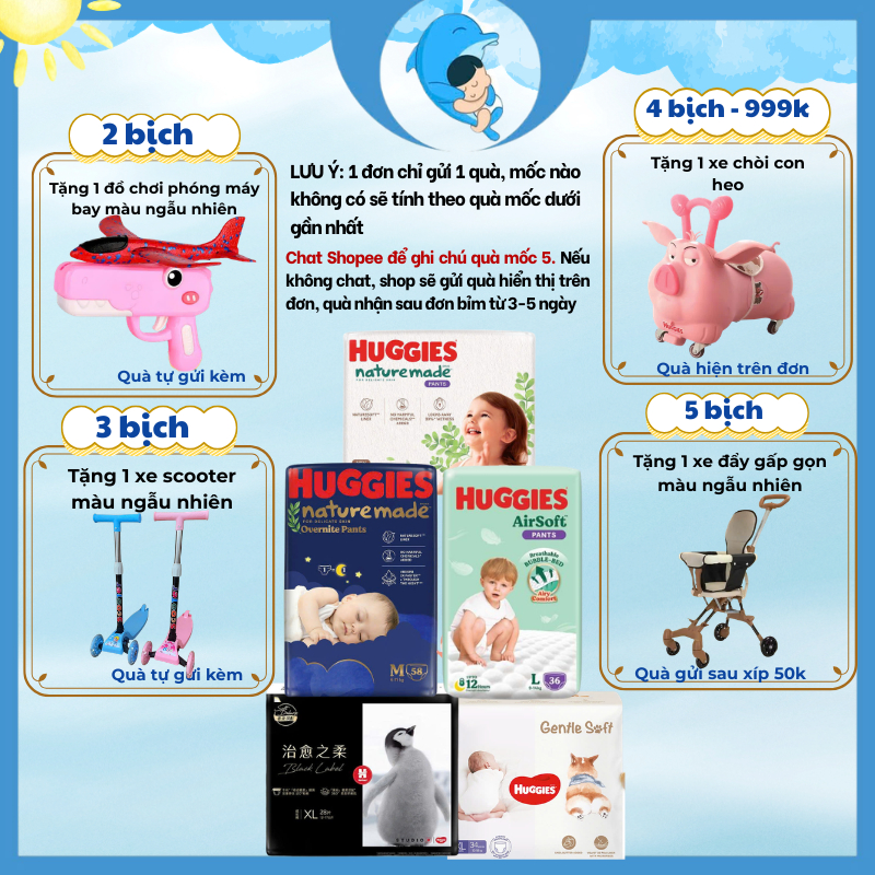 Tã/bỉm quần/ dán Huggies Nature Made NB60/S82/M64/L54/XL44/M58/L44/XL38/2XL26 cho bé từ 5 đến 17kg MECAHEO
